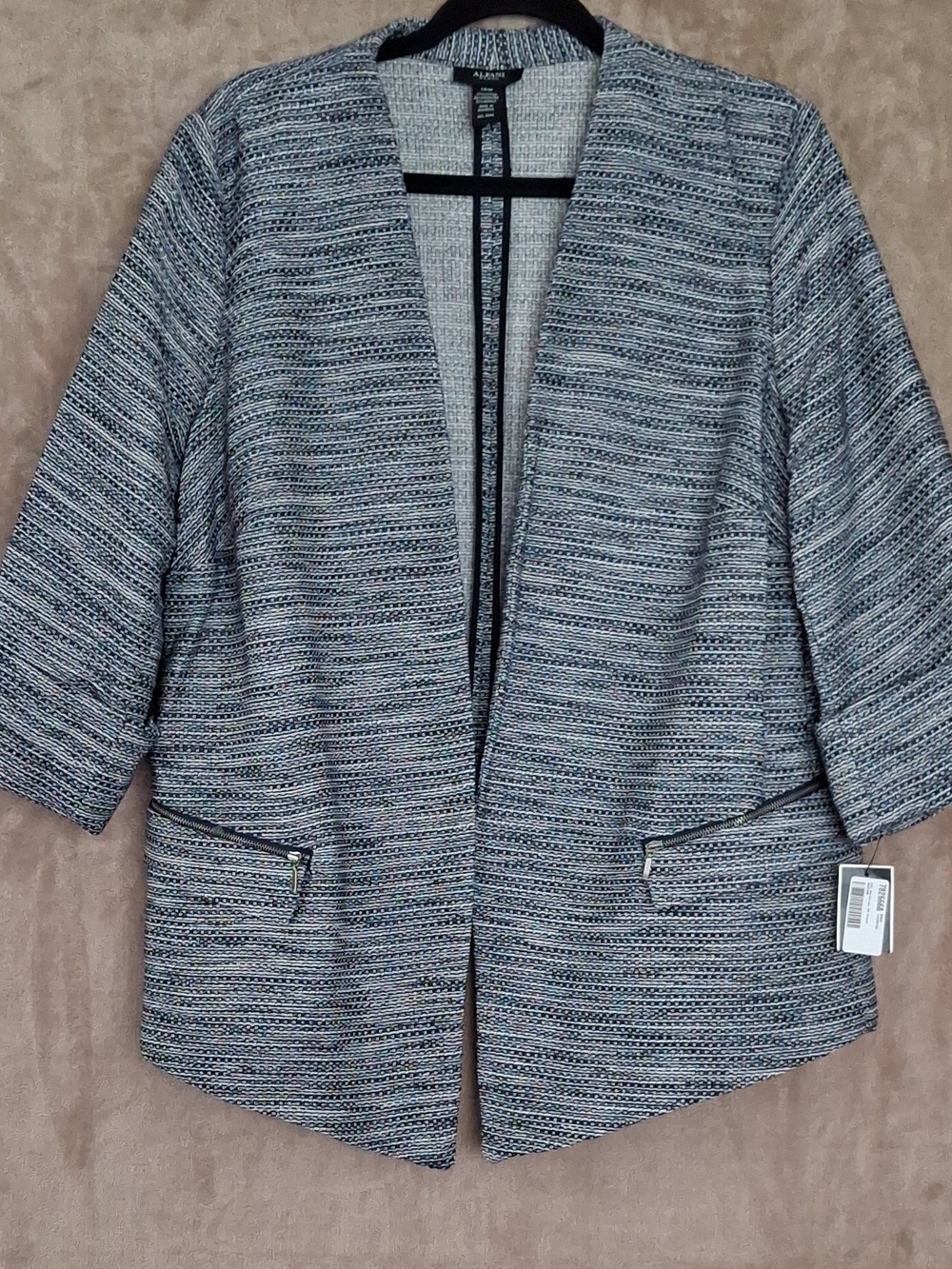 Alfani Blue Multi-Texture Open Front Blazer
